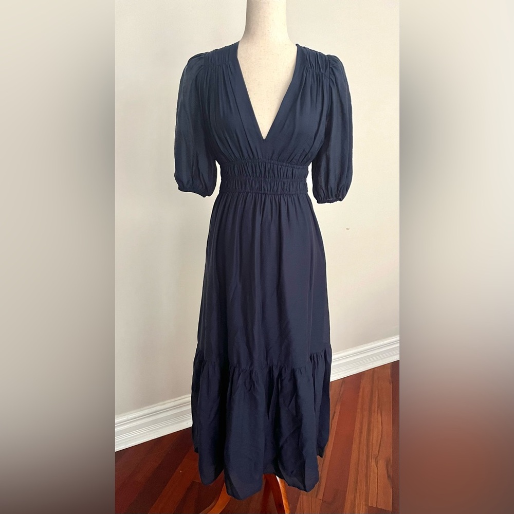 ABERCROMBIE & FITCH Navy Blue Floaty Plunge Midi Dress Size S